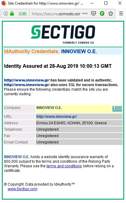 Instant SSL Seal certified innoview.gr